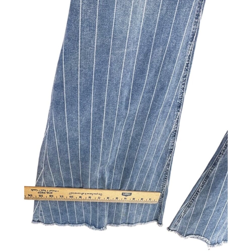 Rock & Roll Denim High Rise Bell Bottom Jeans W32 L34 Striped Frayed Hem - Picture 7 of 10